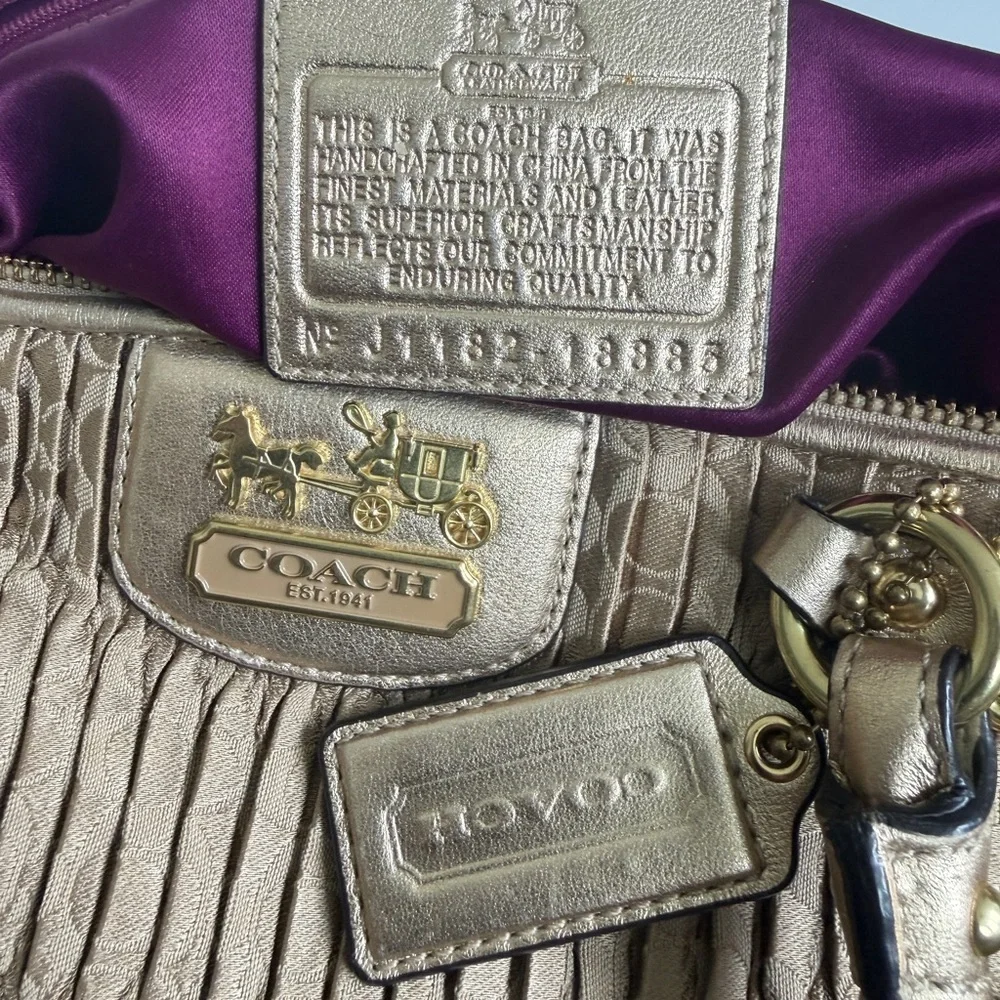 Vtg Coach Madison Gath Sophia Satchel Bag 18885 MetallicGold/Beige Carriage Glam